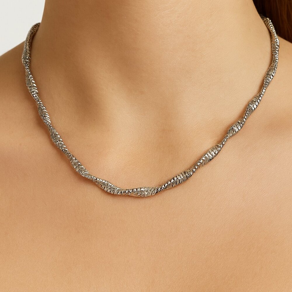 Nordstrom Sterling Silver-Plated Twisted Herringbone Chain Necklace Silver Tone